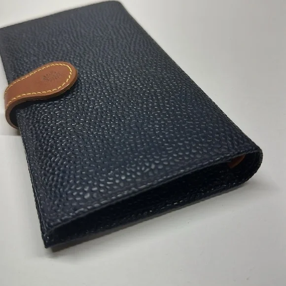 Mulberry Wallet Long Bifold Caviar Leather Navvy Blue Tan Leather Trim Vintage - Picture 10 of 11